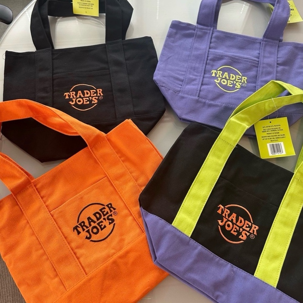 Trader Joe's Reusable Tote Bag Set - Black, Orange, Purple